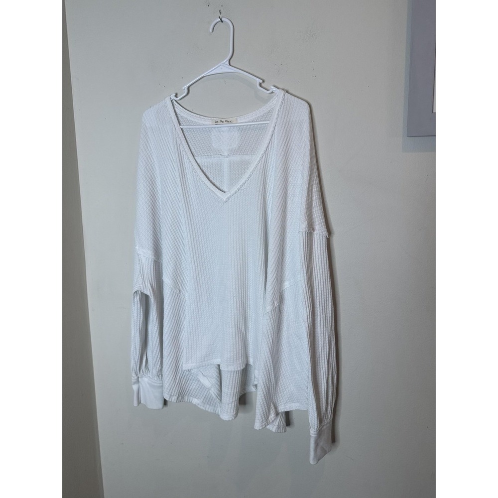 We The Free Shirt Womens Large White Thermal Waffle Knit Tunic Top Long Sleeve